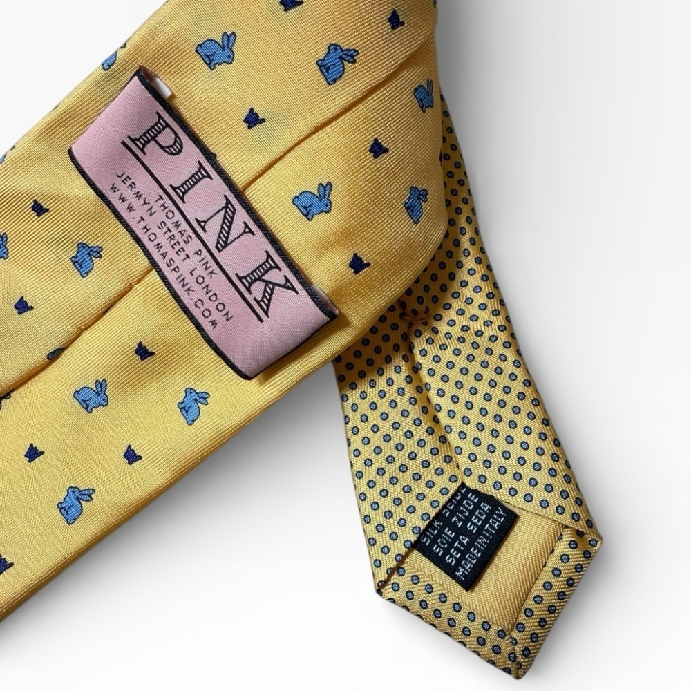 Thomas Pink Yellow Blue Rabbit Silk Tie Made in USA